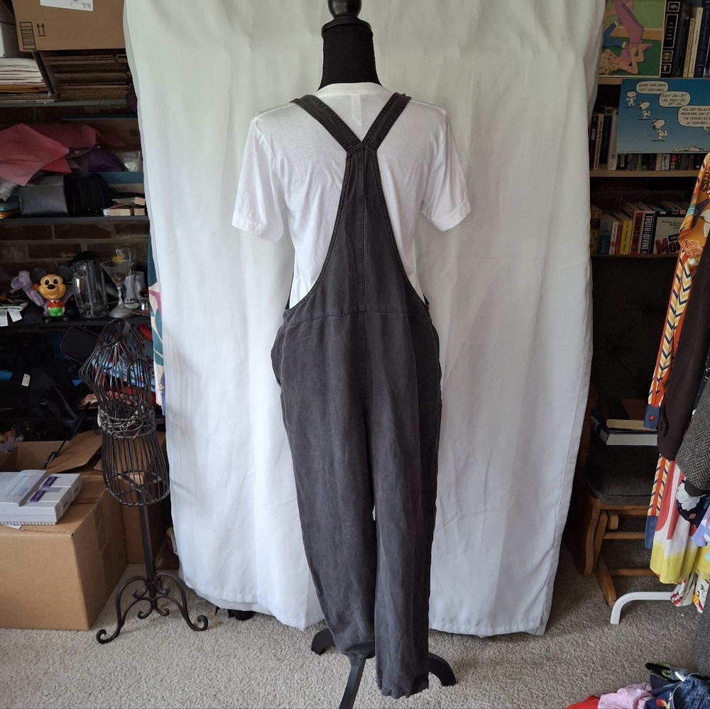 Aerie Baggy Gray Linen Overalls Sz M - Picture 3 of 11